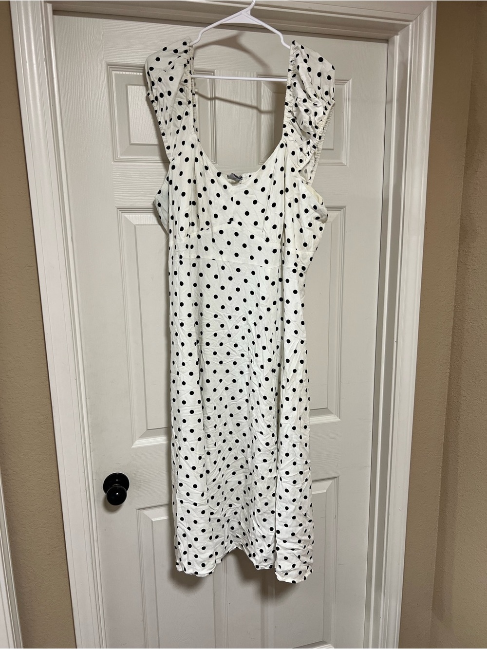Old Navy White Midi Dress with Black Polka Dots
